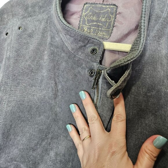 Vintage Echtes Leder Gray Pork Suede Leather Bomber Jacket Inner Pocket Zipper L - Picture 12 of 16